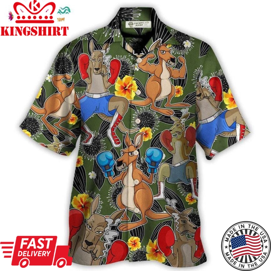 Kangaroo Boxing Tropical Vibe Funny Art Hawaiian Shirt