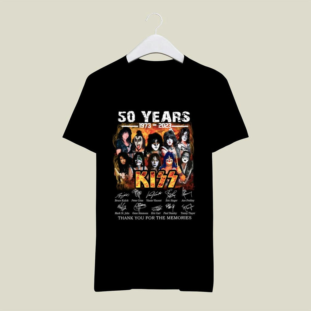 Kiss Band 50 Year Anniversary 1973 2023 Signatures Thank You For The Memories T Shirt