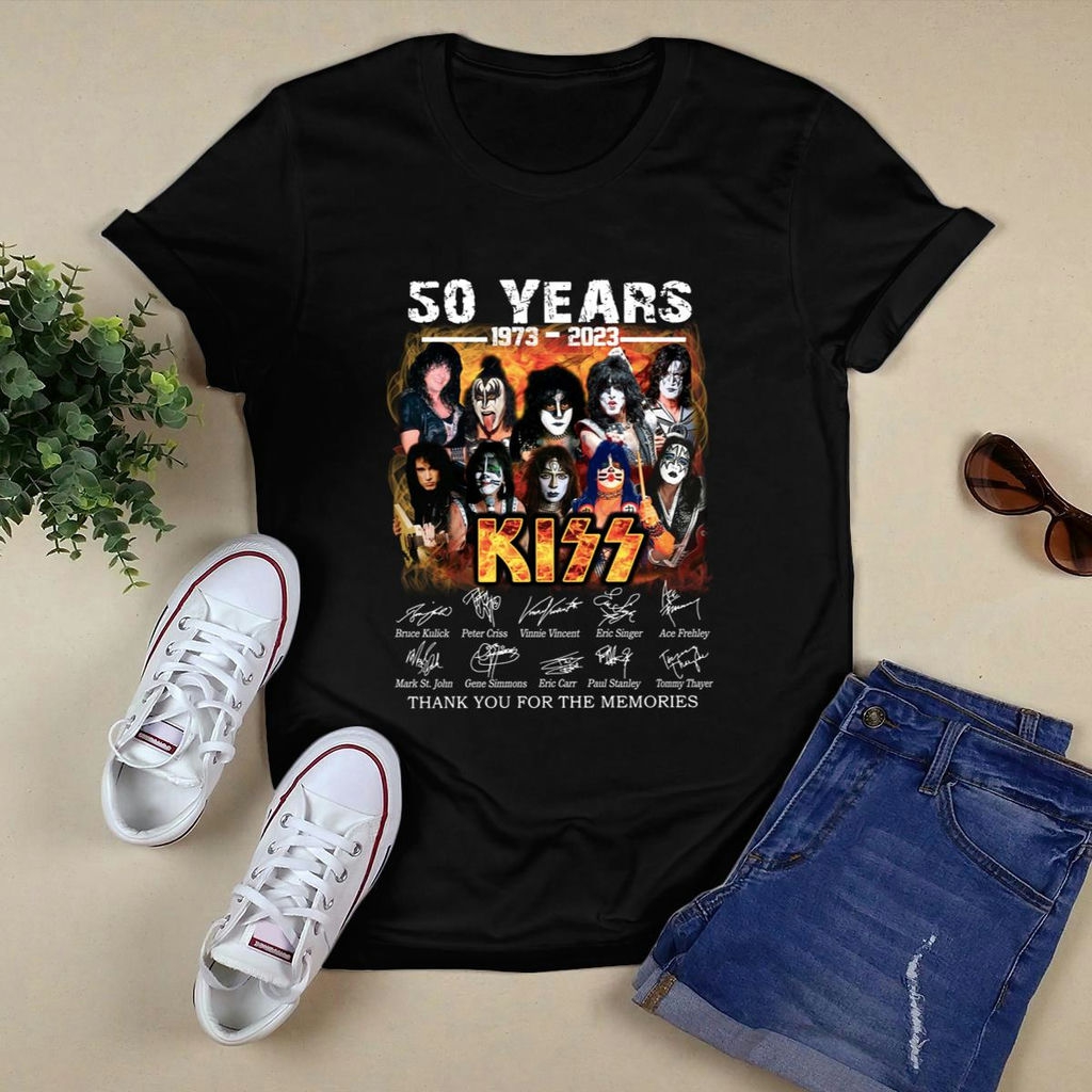 Kiss Band 50 Year Anniversary 1973 2023 Signatures Thank You For The Memories T Shirt