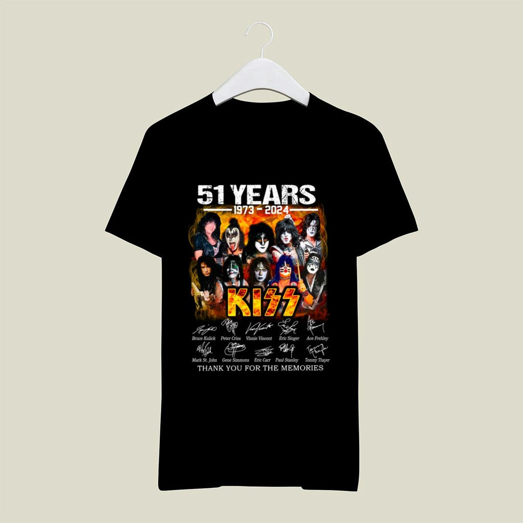 Kiss Band 51 Year Anniversary 1973 2024 Signatures Thank You For The Memories T Shirt