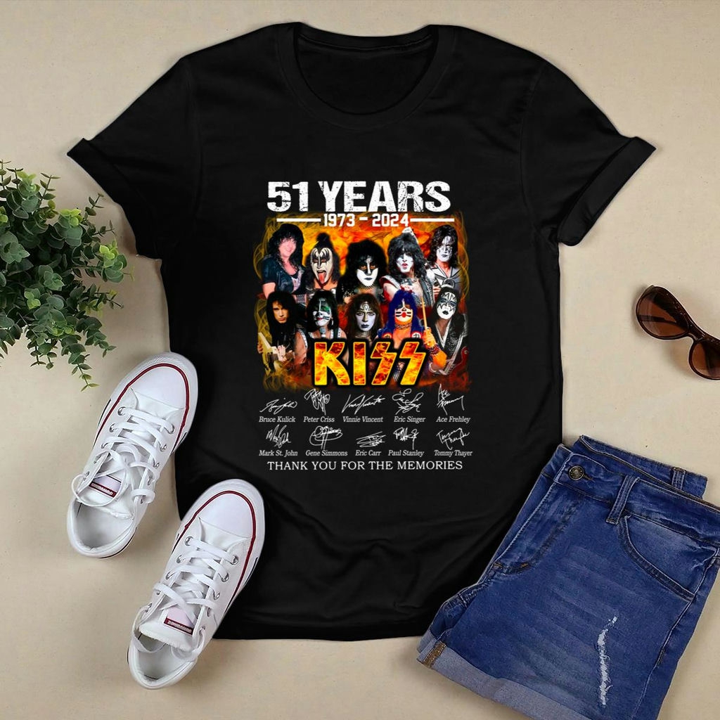 Kiss Band 51 Year Anniversary 1973 2024 Signatures Thank You For The Memories T Shirt