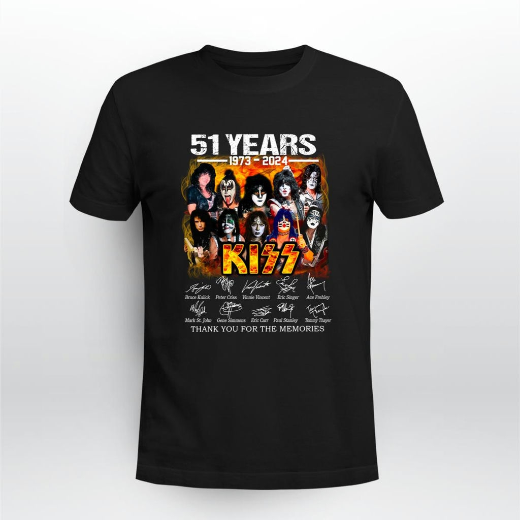 Kiss Band 51 Year Anniversary 1973 2024 Signatures Thank You For The Memories T Shirt