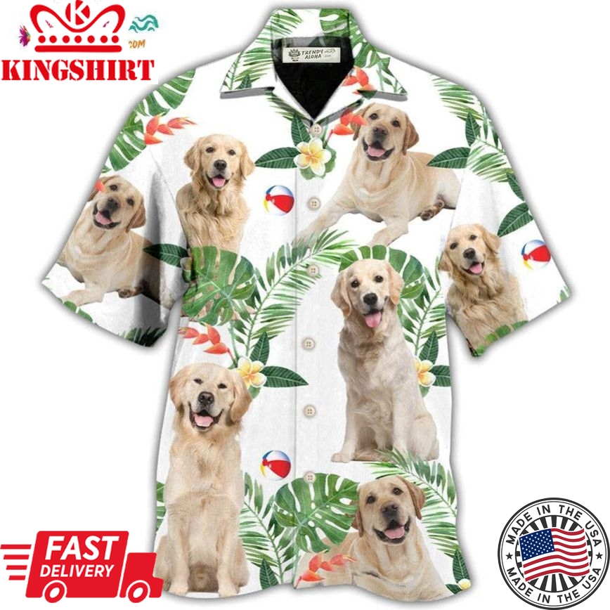 Labrador Retriever Dog Tropical Leaf White Style Hawaiian Shirt