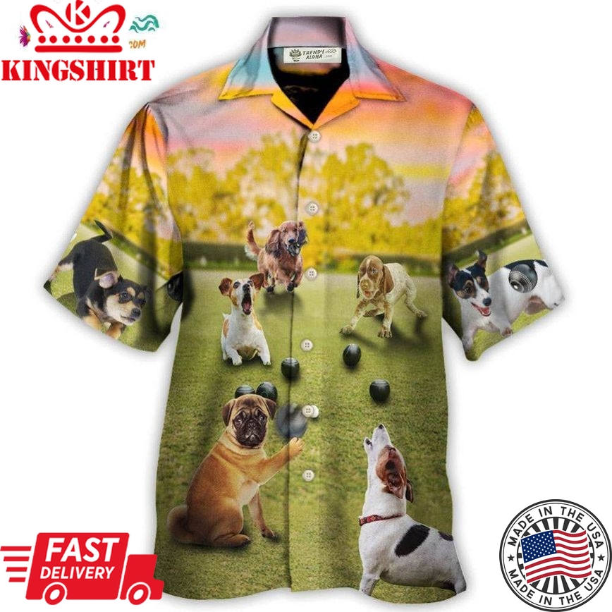 Lawn Bowling Dog Play In Yard Hawaiian Shirt