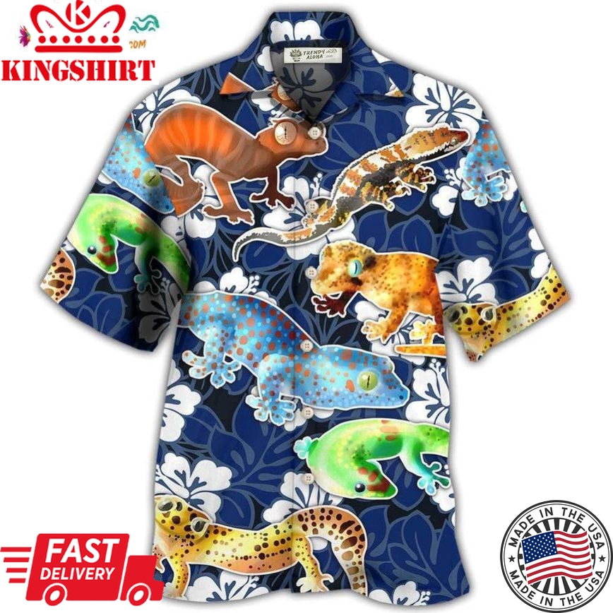 Leopard Gecko Blue Tropical Flower Hawaiian Shirt