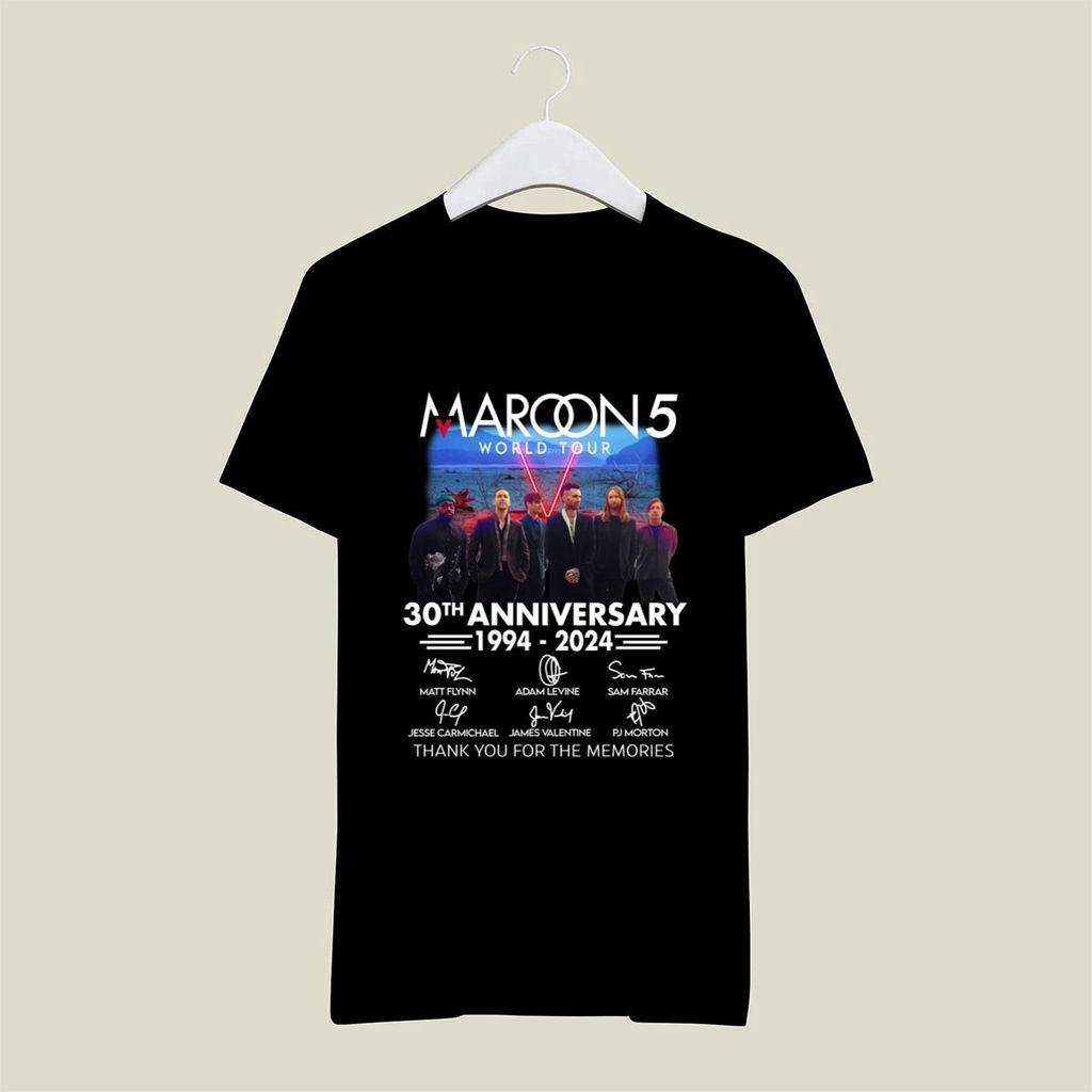 Maroon 5 30th Anniversary 1994 2024 Thank You For The Memories Signatures T Shirt