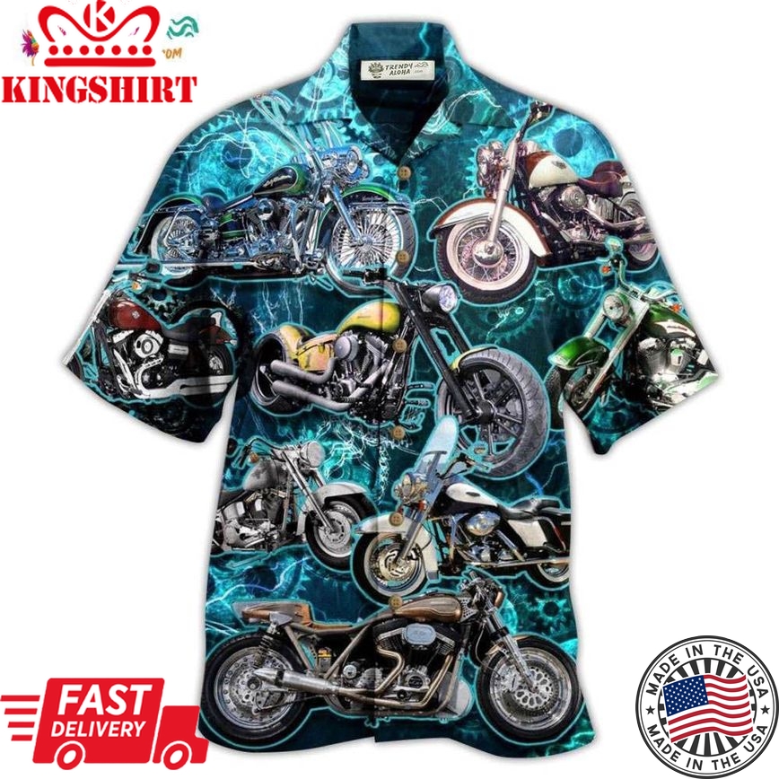 Motorcycle Love Life Blue Style Hawaiian Shirt