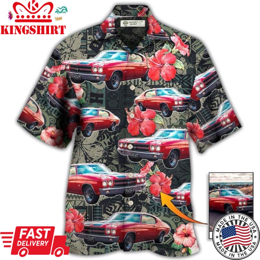 Muscle Car Tropical Leaf Custom Photo Hawaiian Shirt