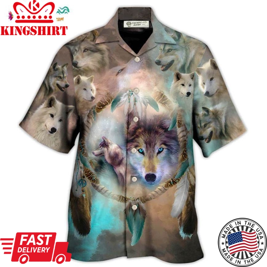 Native American Wolf Dream Catcher Art Style Hawaiian Shirt