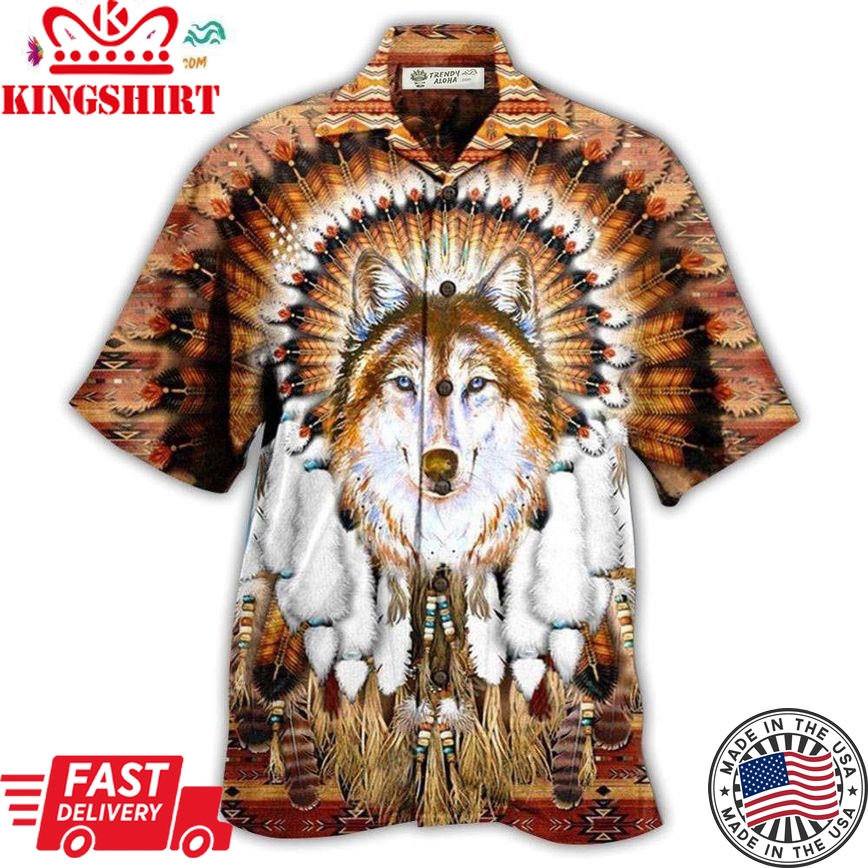 Native American Wolf Feather Headdress Cool Hawaiian Shirt