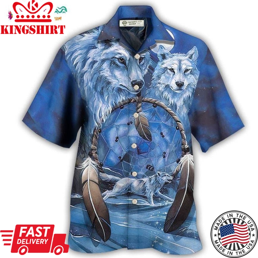 Native Style Love Peace Blue Wolf Hawaiian Shirt