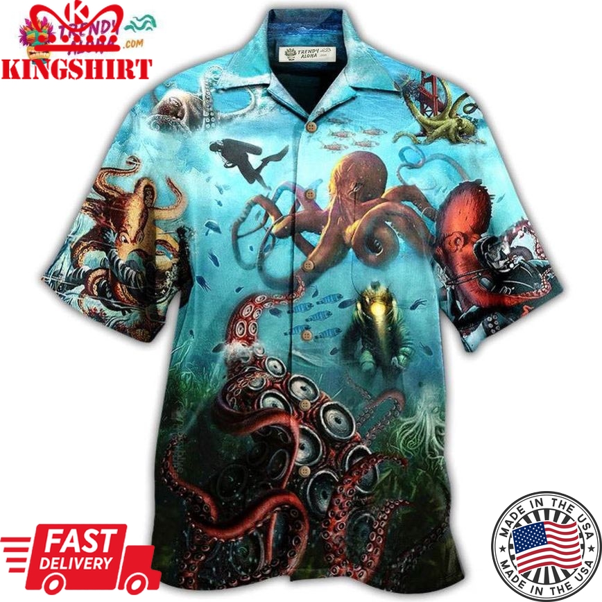 Octopus Giant And Diver Hawaiian Shirt