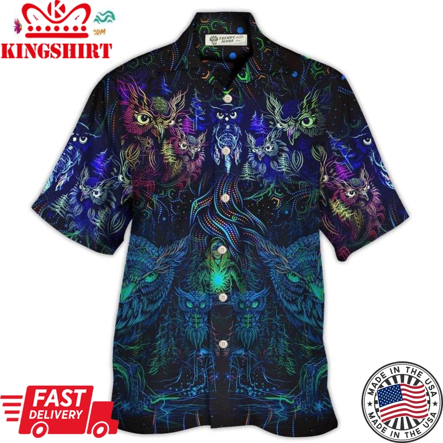 Owl And Witch Darkness Colorful Hawaiian Shirt