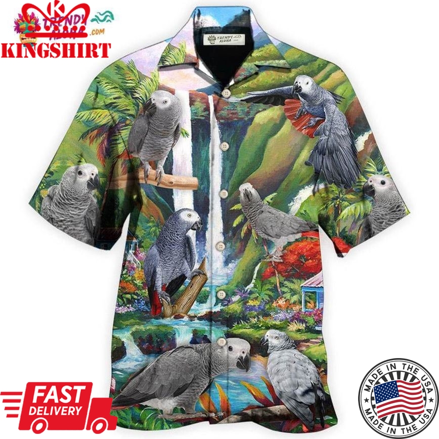 Parrot African Grey Style Hawaiian Shirt