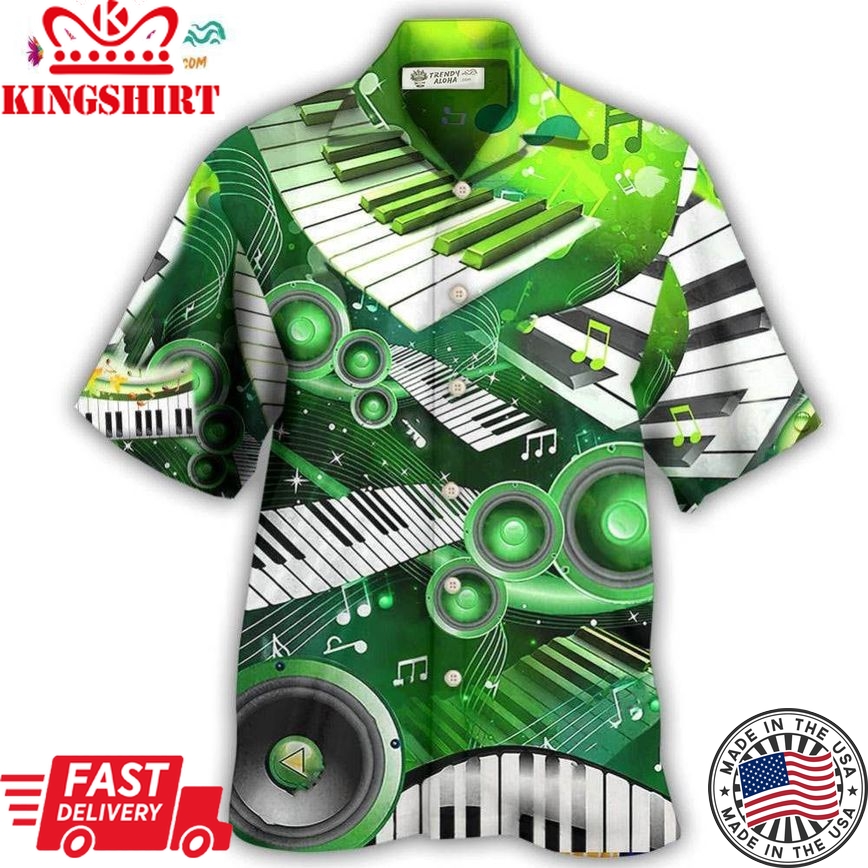 Piano Music Love Green Style Hawaiian Shirt