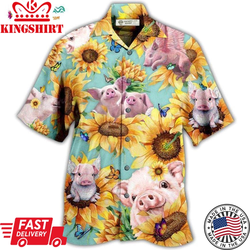 Pig Animals Amazing Pig Loves Sunflowers Hawaiian Shirt