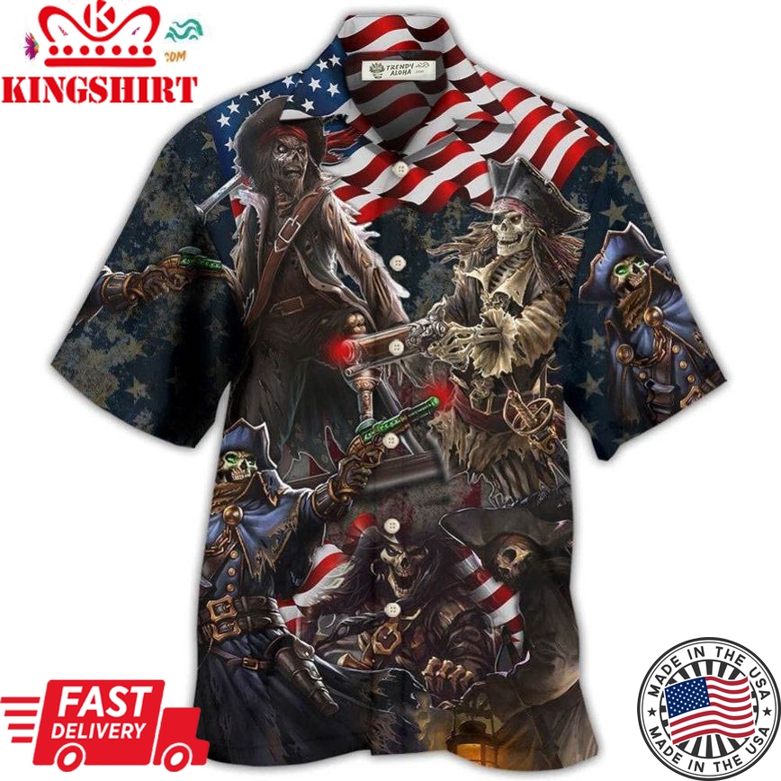 Pirate Skeleton Usa Flag Independence Day Hawaiian Shirt