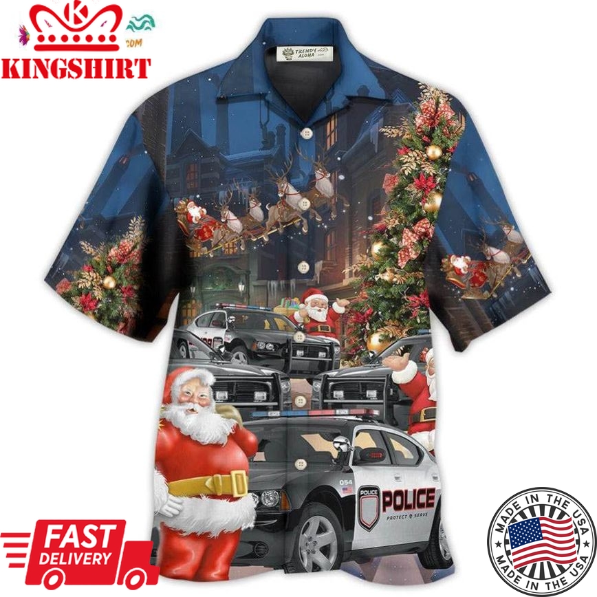 Police Car Santa Merry Christmas Hawaiian Shirt