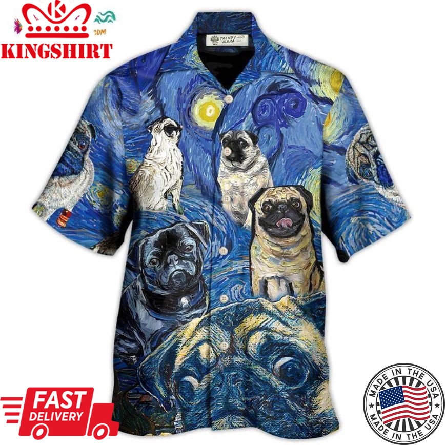 Pug Dog Cute Starry Night Hawaiian Shirt