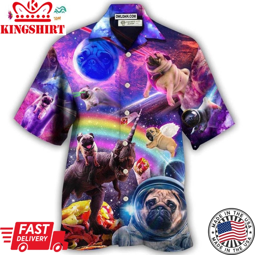 Pug Dog Galaxy Rainbow Star T-Rex Style Hawaiian Shirt