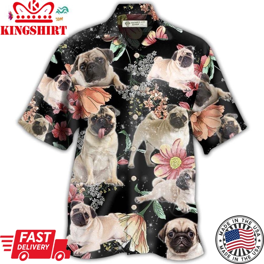 Pug Tropical Floral Style Hawaiian Shirt