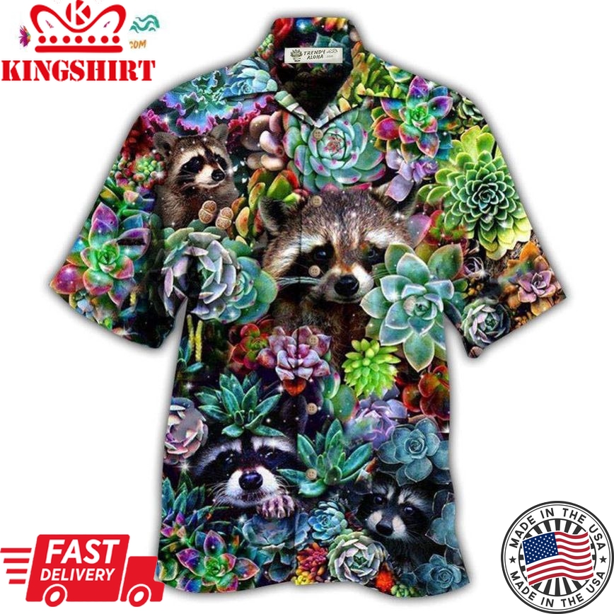 Raccoon Animals Succulent Hawaiian Shirt