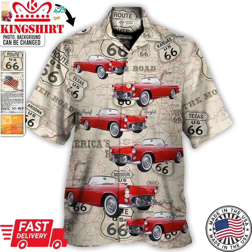 Route 66 Car Racing Love Road Custom Photo - Hawaiian Shirt - Personalized Photo Gifts Hawaiian Shirt