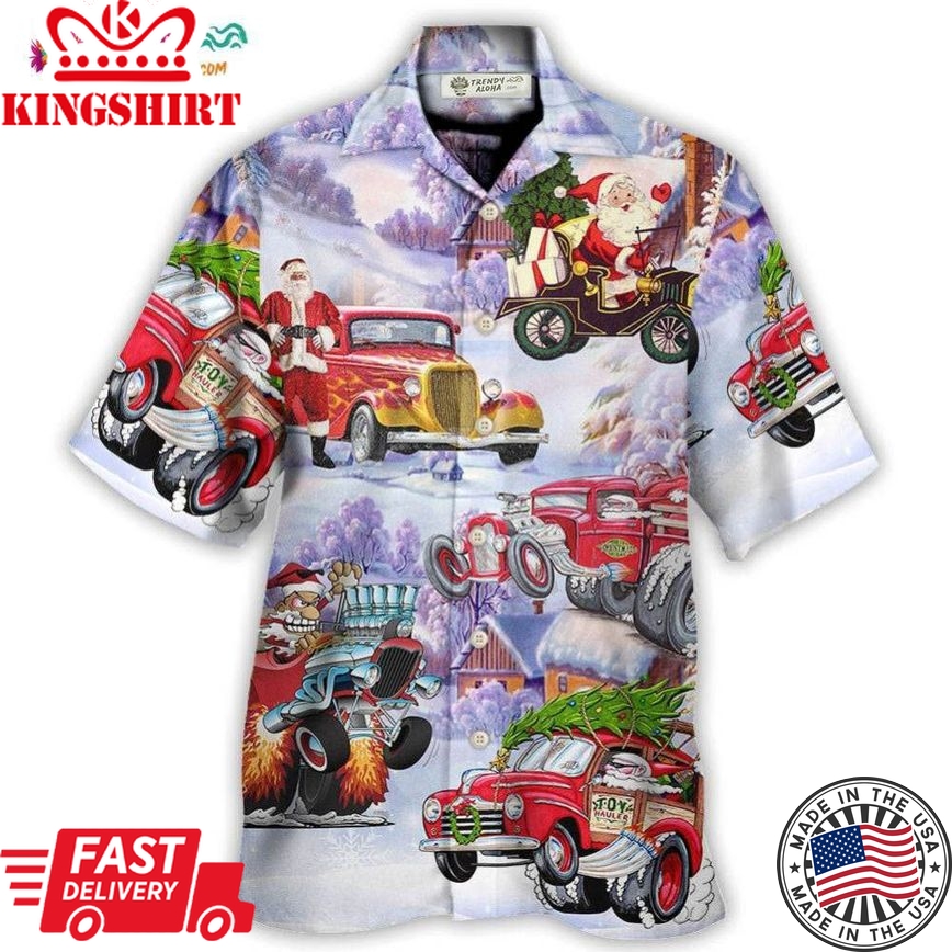 Santa Hot Rod Christmas Tree Merry Xmas Hawaiian Shirt