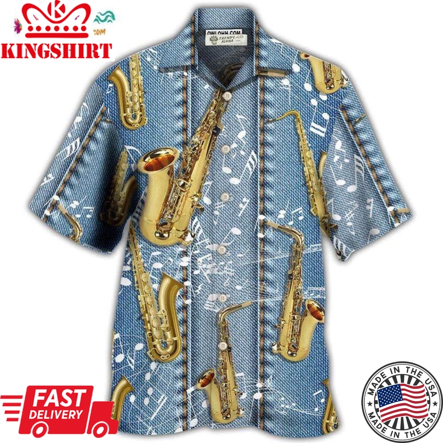 Saxophone Jeans Art Music Note Hawaiian Shirt