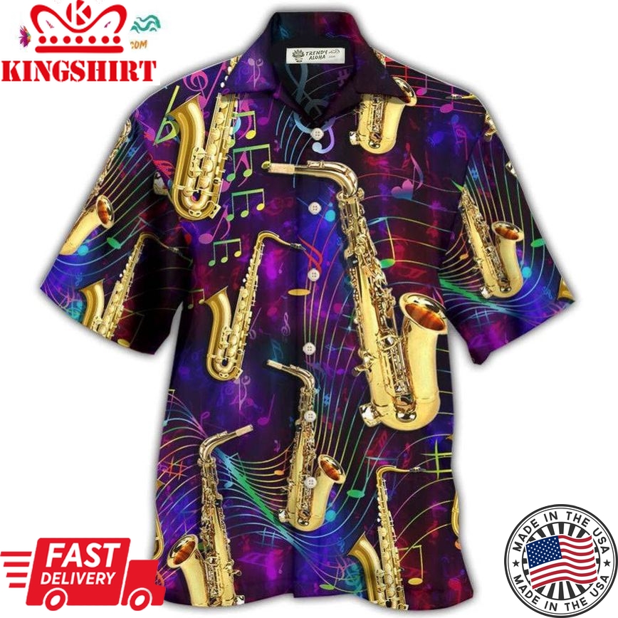 Saxophone Music Neon Art Hawaiian Shirt