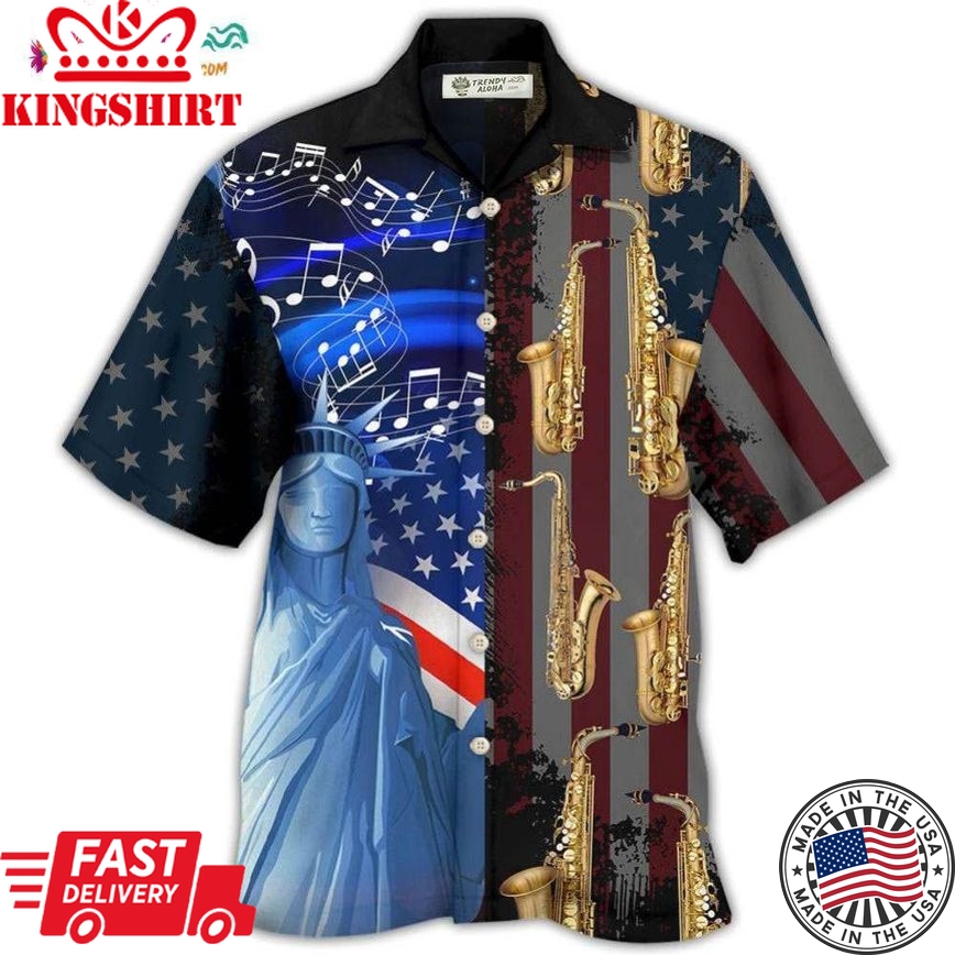 Saxophone Music Usa Flag Independence Day Hawaiian Shirt