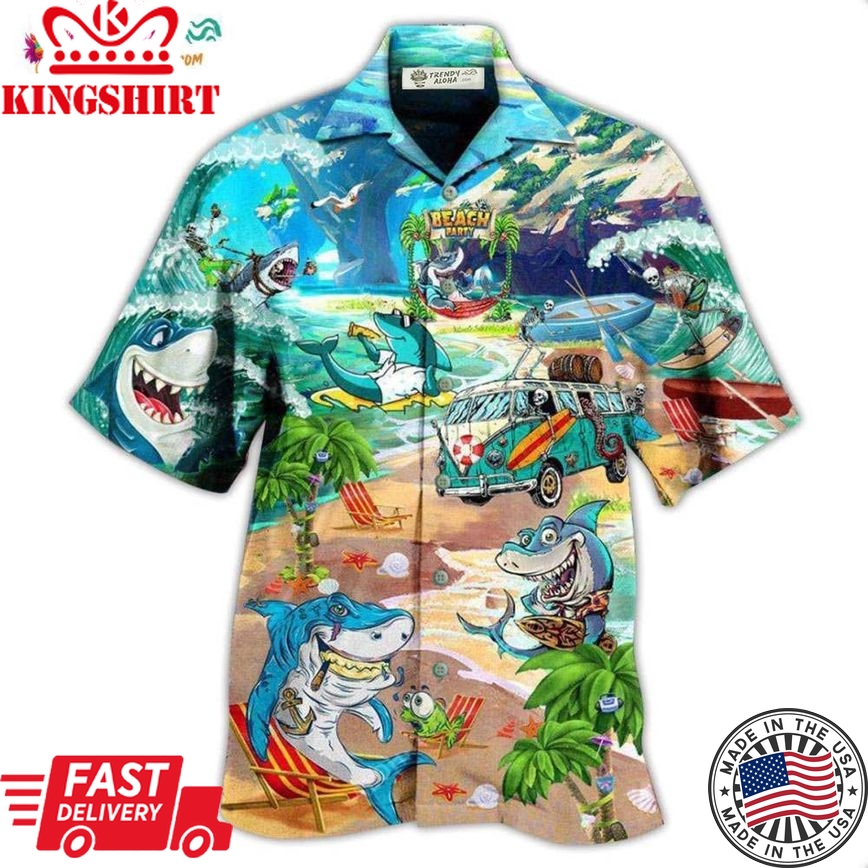 Shark And Skeletons On Beach Party Hawaiian Shirt