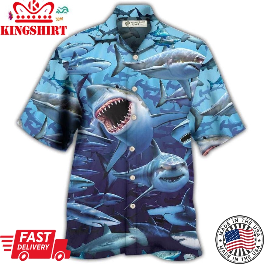 Shark Family Hunting Together Hawaiian Shirt