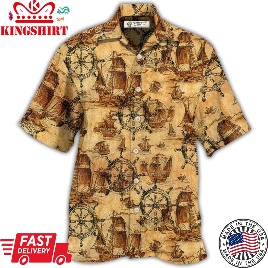 Ship Wheel Sea Vintage Style Hawaiian Shirt