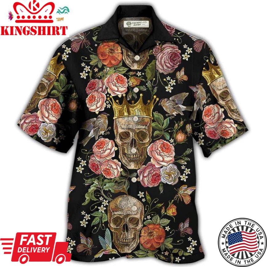 Skull And Flowers Art Hawaiian Shirt