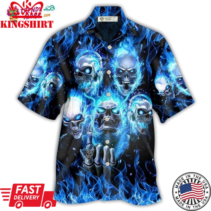 Skull Blue Skull Angry Style Hawaiian Shirt