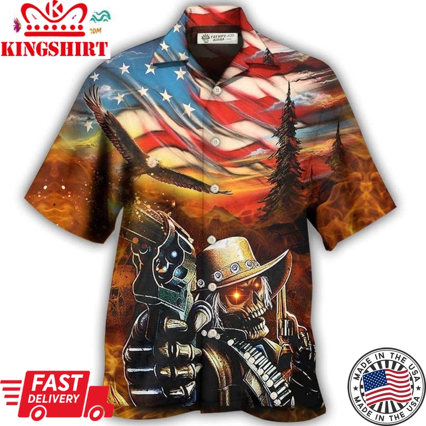 Skull Cowboy Shot Gun American Flag Vintage Hawaiian Shirt