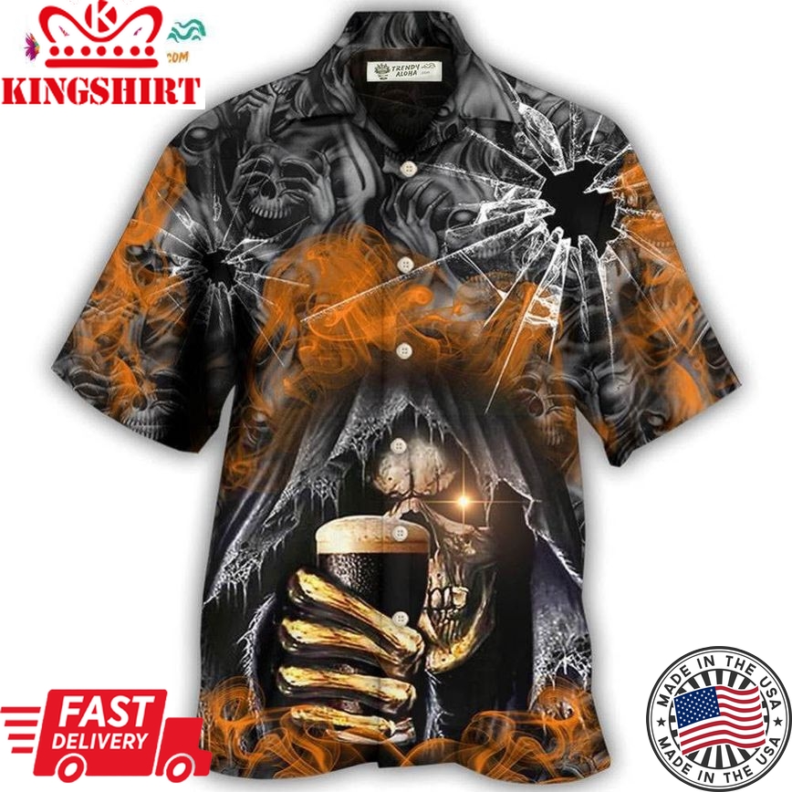 Skull Dark Drinking Orange Smoke Lighting Hawaiian Shirt