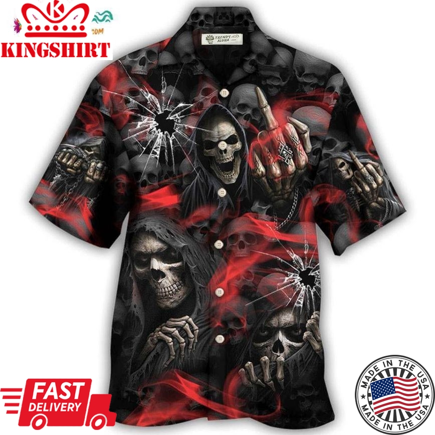 Skull Dark Red Smoke Hawaiian Shirt