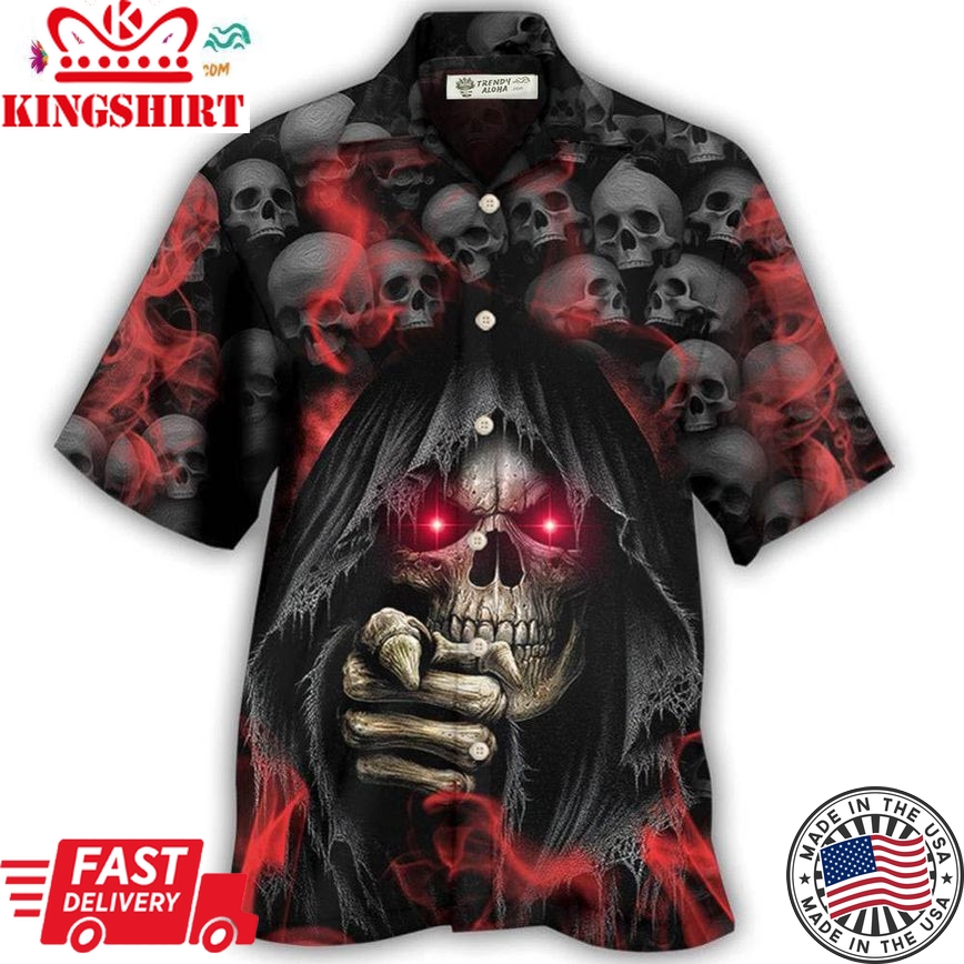 Skull Dark Red Smoke Lighting Hawaiian Shirt
