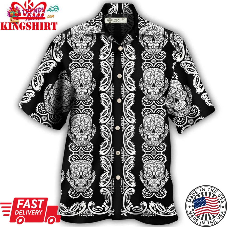 Skull Diamond Pattern Black And White Hawaiian Shirt