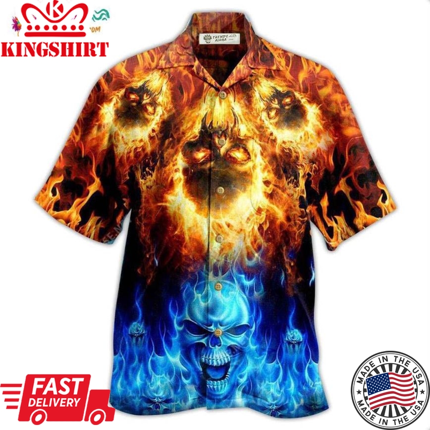 Skull Fire Burning Forever Fire And Water Hawaiian Shirt