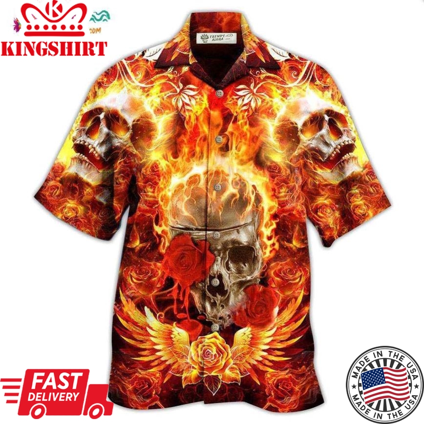 Skull Flaming Rose Hawaiian Shirt