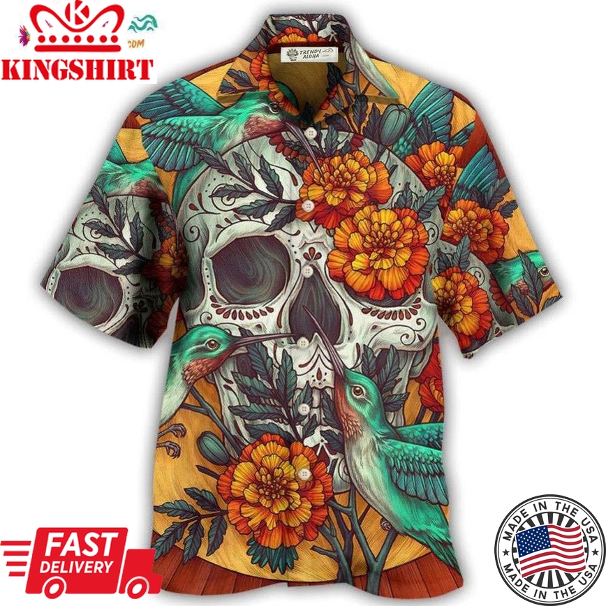 Skull Floral Skull Hummingbird Hawaiian Shirt