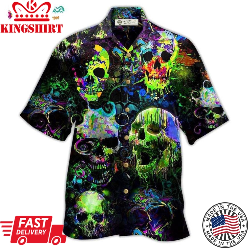 Skull Green Color Splash Hawaiian Shirt