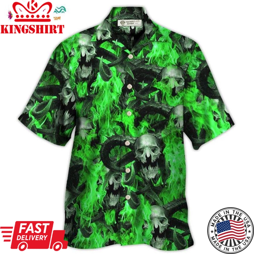 Skull Green Flame Burn Hawaiian Shirt