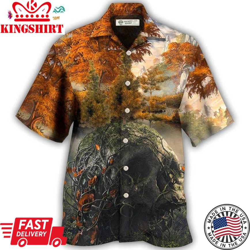 Skull Into The Forest I Go Hiking Lover Camping Hawaiian Shirt