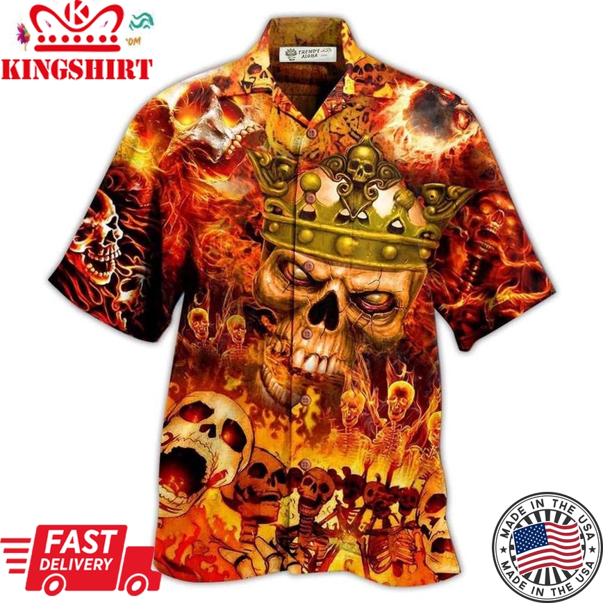 Skull King On Fire Hawaiian Shirt