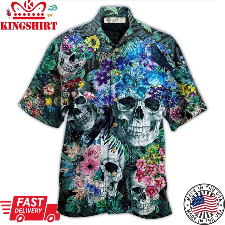 Skull Love Flowers Smile Happy Hawaiian Shirt