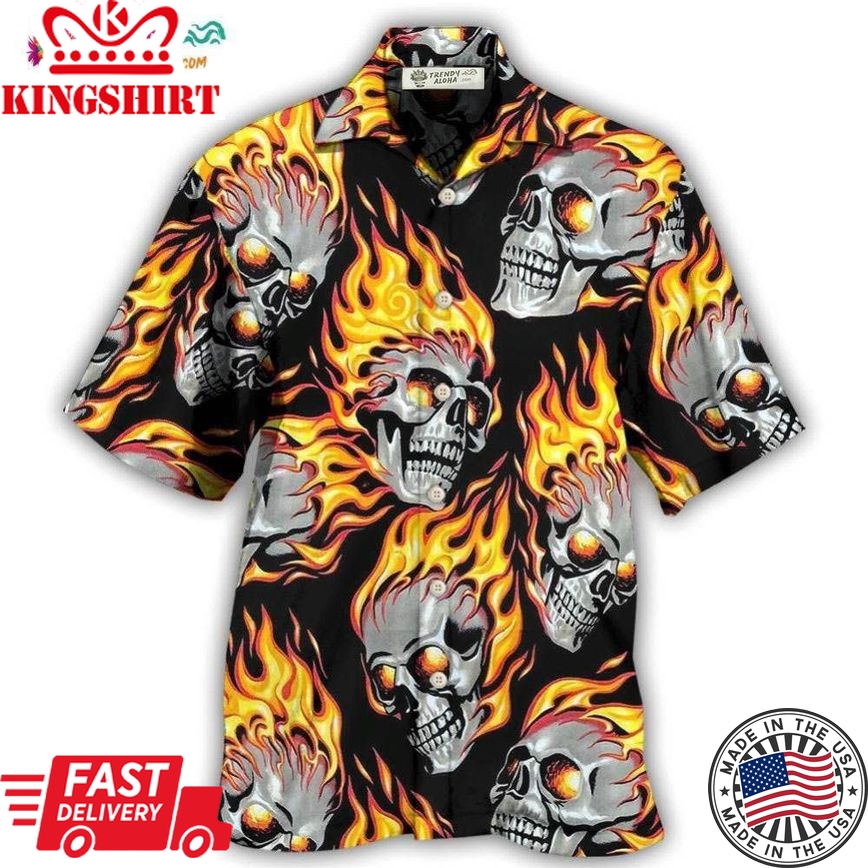 Skull On Fire Hawaiian Shirt